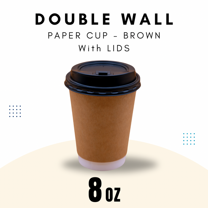 8oz Kraft Double Wall Paper Cup with Lids ( 500 Pcs )