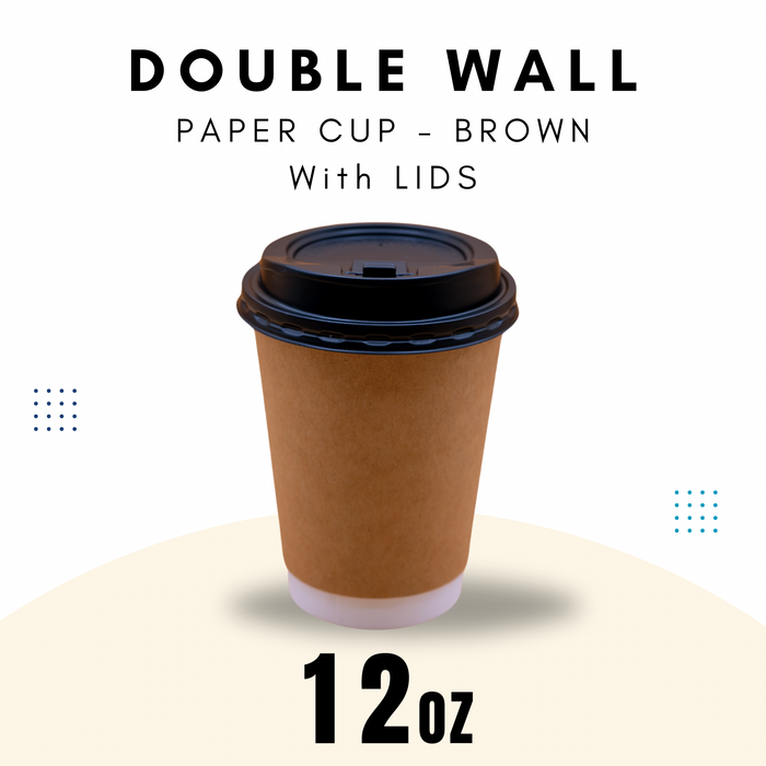 12oz Kraft Double Wall Paper Cup with Lid ( 500 Pcs )