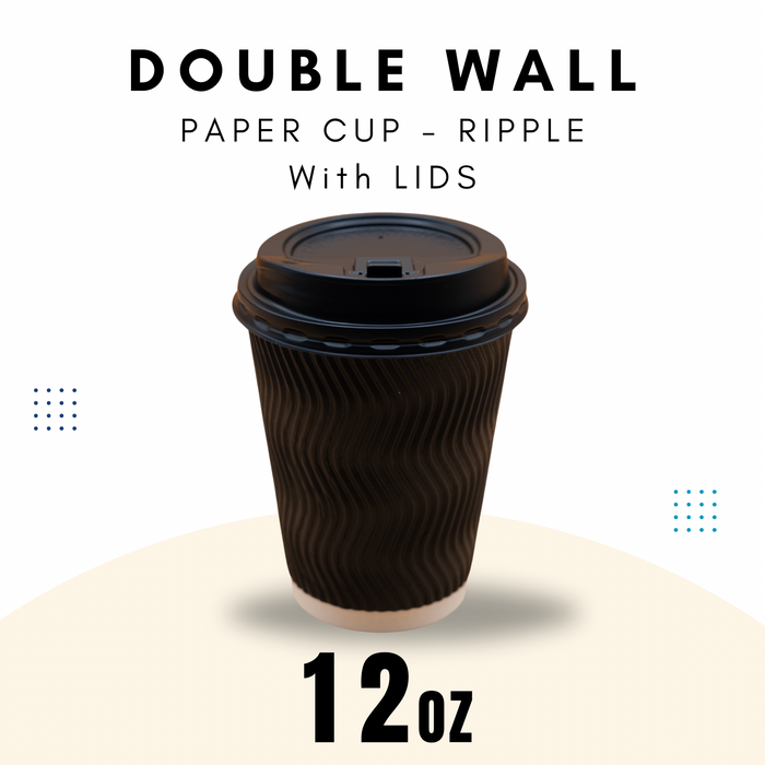 12oz Ripple Double Wall Paper Cup with Lid ( 500 Pcs )